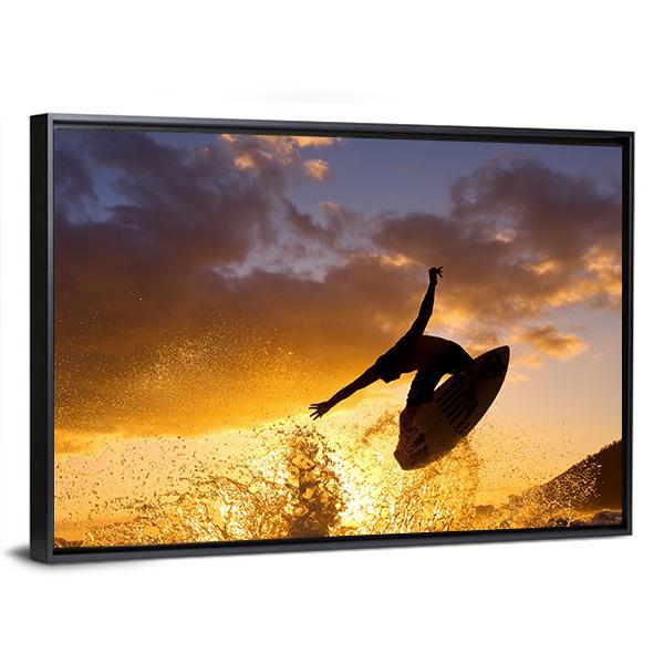 Surfing At Sunset Canvas Wall Art-3 Horizontal-Gallery Wrap-25" x 16"-Tiaracle