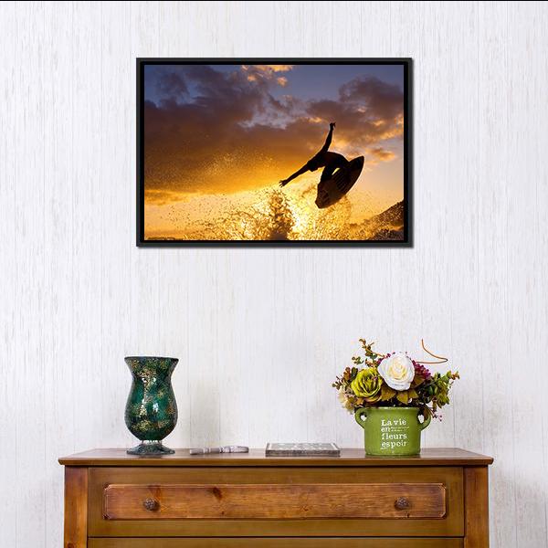 Surfing At Sunset Canvas Wall Art-3 Horizontal-Gallery Wrap-25" x 16"-Tiaracle