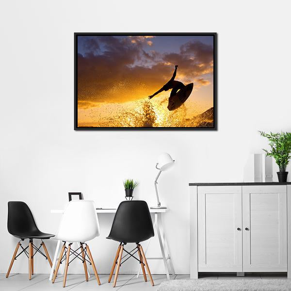 Surfing At Sunset Canvas Wall Art-3 Horizontal-Gallery Wrap-25" x 16"-Tiaracle