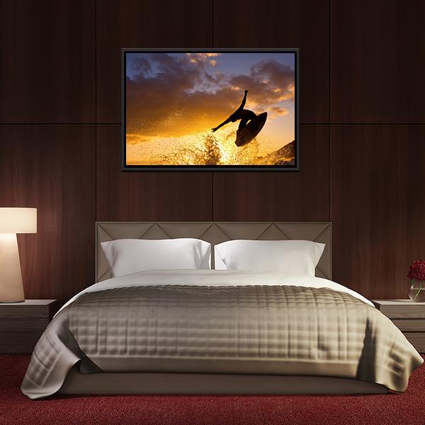 Surfing At Sunset Canvas Wall Art-3 Horizontal-Gallery Wrap-25" x 16"-Tiaracle