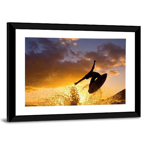 Surfing At Sunset Canvas Wall Art-3 Horizontal-Gallery Wrap-25" x 16"-Tiaracle