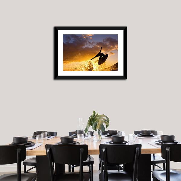 Surfing At Sunset Canvas Wall Art-1 Piece-Framed Print-20" x 16"-Tiaracle