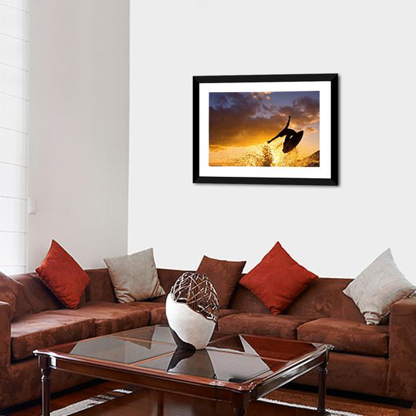 Surfing At Sunset Canvas Wall Art-3 Horizontal-Gallery Wrap-25" x 16"-Tiaracle