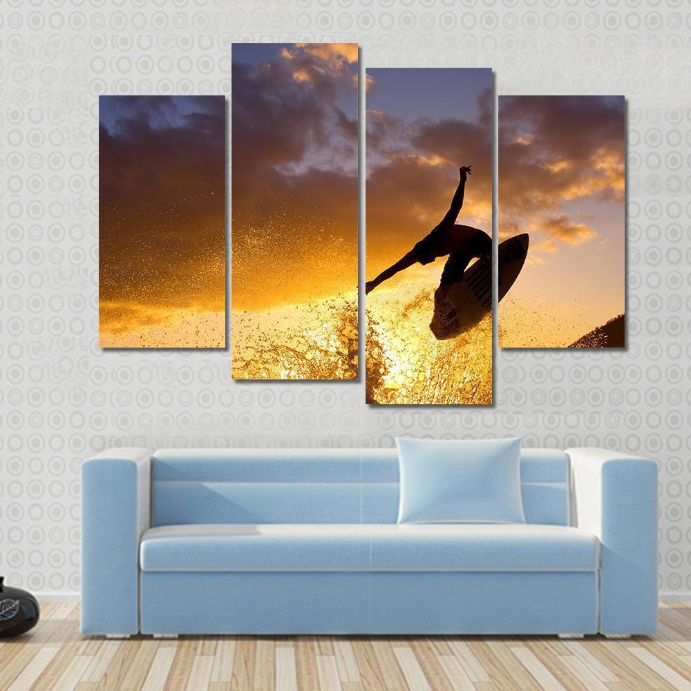 Surfing At Sunset Canvas Wall Art-4 Pop-Gallery Wrap-50" x 32"-Tiaracle