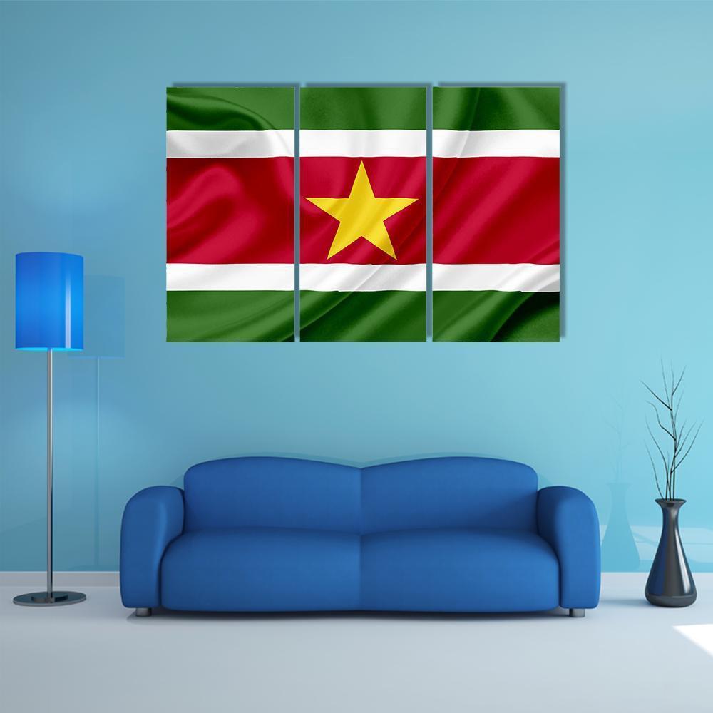 Suriname Waving Flag Canvas Wall Art-3 Horizontal-Gallery Wrap-37" x 24"-Tiaracle
