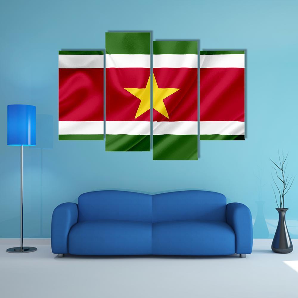 Suriname Waving Flag Canvas Wall Art-4 Pop-Gallery Wrap-50" x 32"-Tiaracle