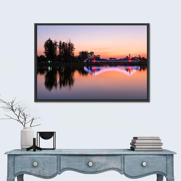 Suspension Bridge In A Park City Canvas Wall Art-1 Piece-Floating Frame-24" x 16"-Tiaracle