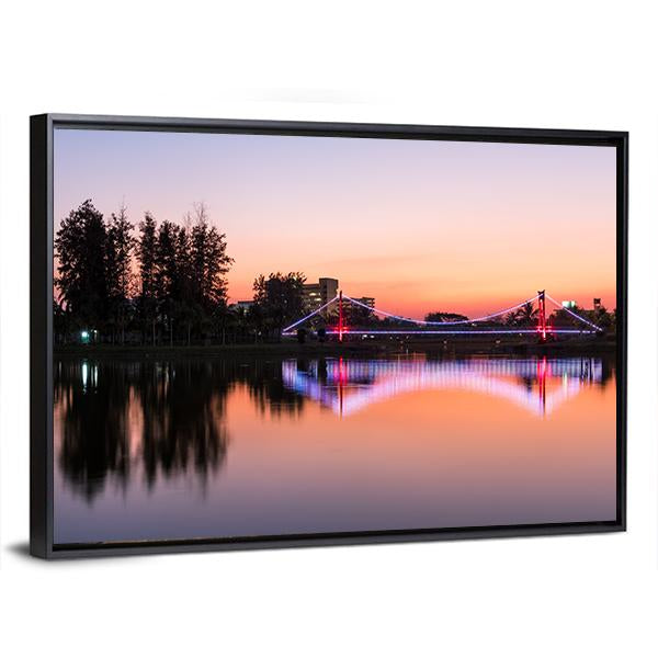 Suspension Bridge In A Park City Canvas Wall Art-3 Horizontal-Gallery Wrap-25" x 16"-Tiaracle