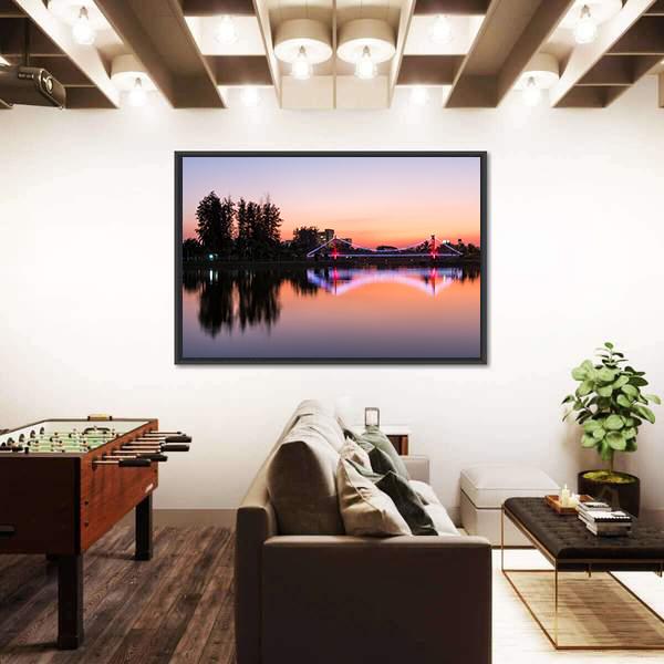 Suspension Bridge In A Park City Canvas Wall Art-3 Horizontal-Gallery Wrap-25" x 16"-Tiaracle