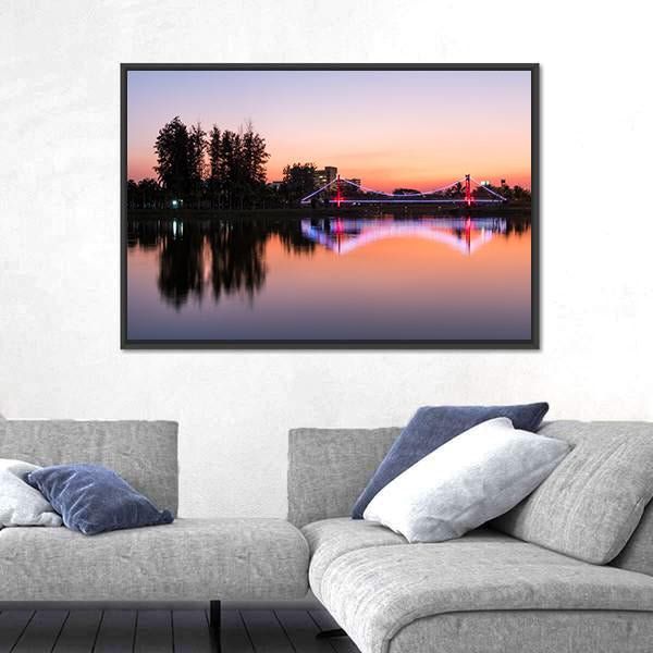 Suspension Bridge In A Park City Canvas Wall Art-3 Horizontal-Gallery Wrap-25" x 16"-Tiaracle