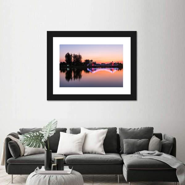 Suspension Bridge In A Park City Canvas Wall Art-3 Horizontal-Gallery Wrap-25" x 16"-Tiaracle