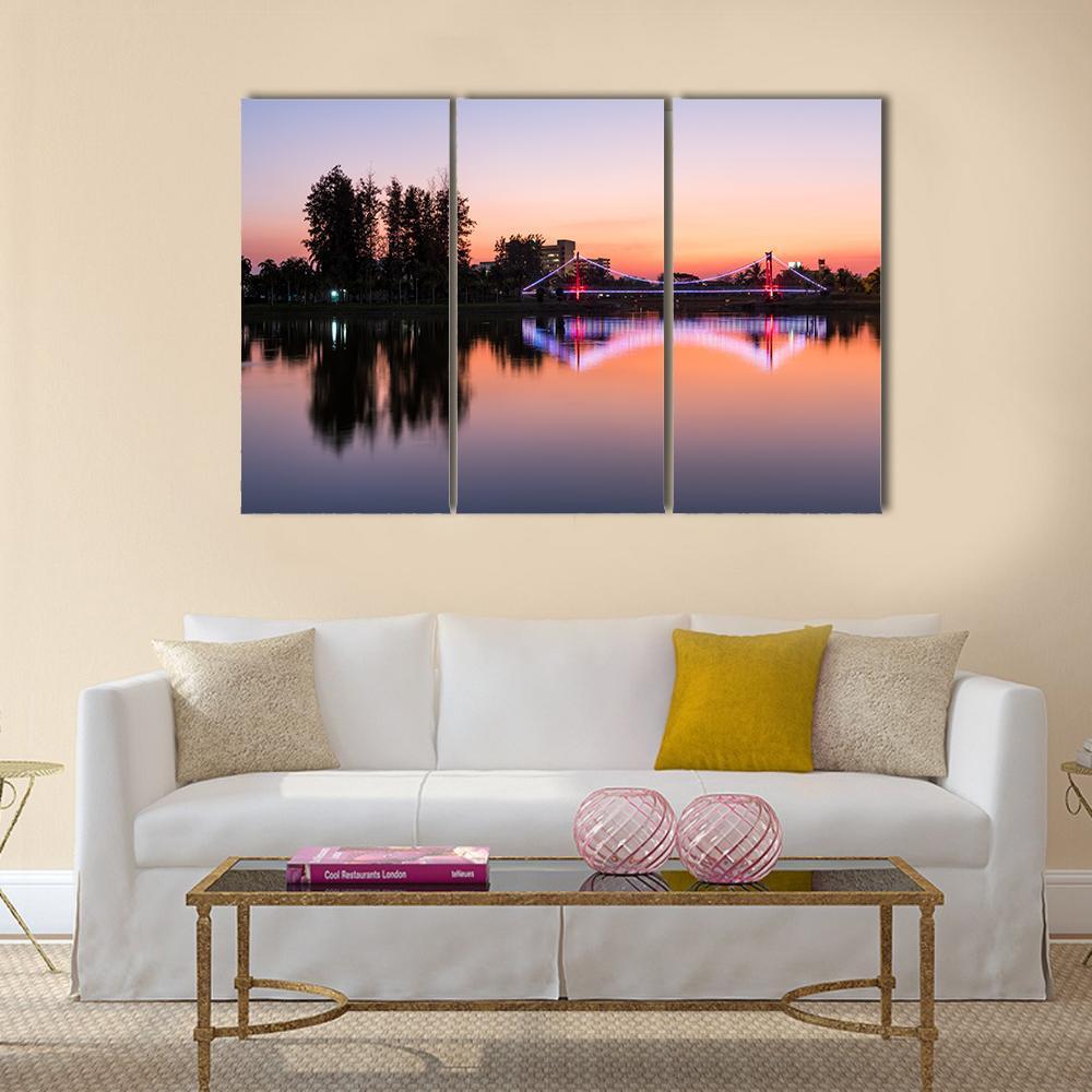 Suspension Bridge In A Park City Canvas Wall Art-3 Horizontal-Gallery Wrap-37" x 24"-Tiaracle