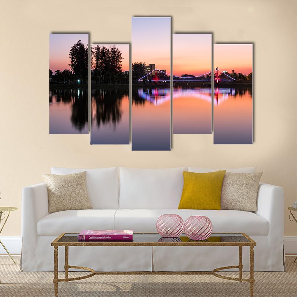 Suspension Bridge In A Park City Canvas Wall Art-5 Pop-Gallery Wrap-47" x 32"-Tiaracle