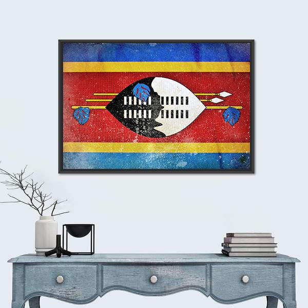 Swaziland Grunge Flag Canvas Wall Art-1 Piece-Floating Frame-24" x 16"-Tiaracle