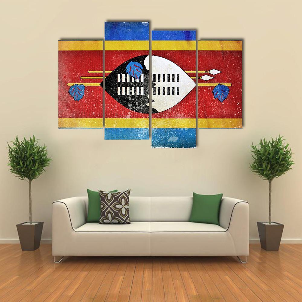 Swaziland Grunge Flag Canvas Wall Art-4 Pop-Gallery Wrap-50" x 32"-Tiaracle