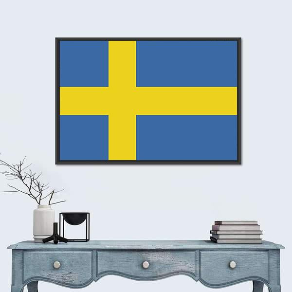 Swedish Flag Canvas Wall Art-1 Piece-Floating Frame-24" x 16"-Tiaracle