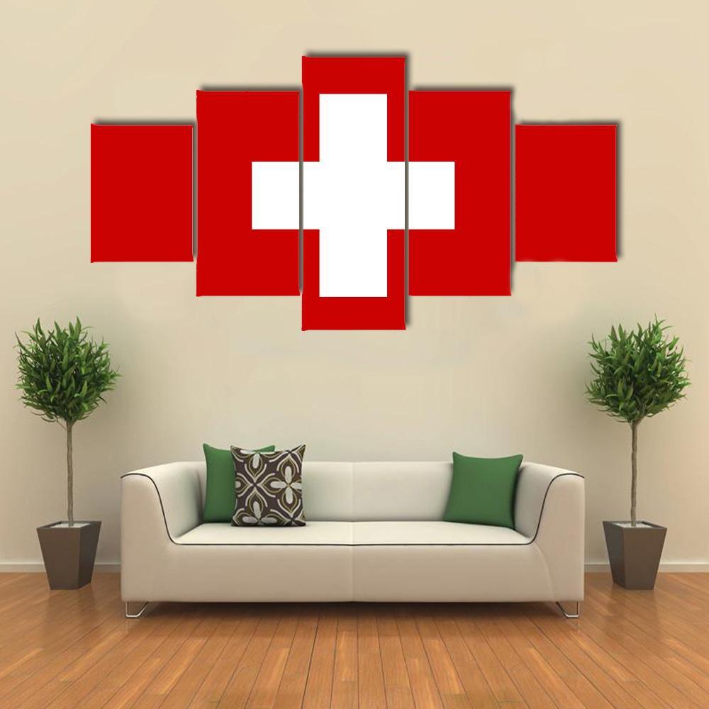 Switzerland Flag Canvas Wall Art-5 Star-Gallery Wrap-62" x 32"-Tiaracle