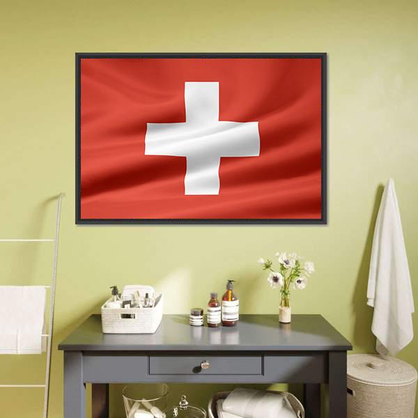 Switzerland Flag Canvas Wall Art-1 Piece-Floating Frame-24" x 16"-Tiaracle