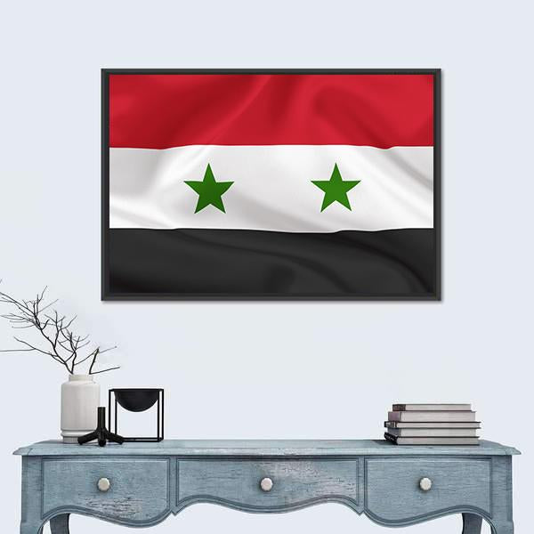 Syria Flag On Waving Silk Canvas Wall Art-1 Piece-Floating Frame-24" x 16"-Tiaracle