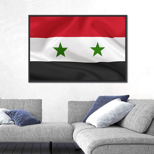Syria Flag On Waving Silk Canvas Wall Art-3 Horizontal-Gallery Wrap-25" x 16"-Tiaracle
