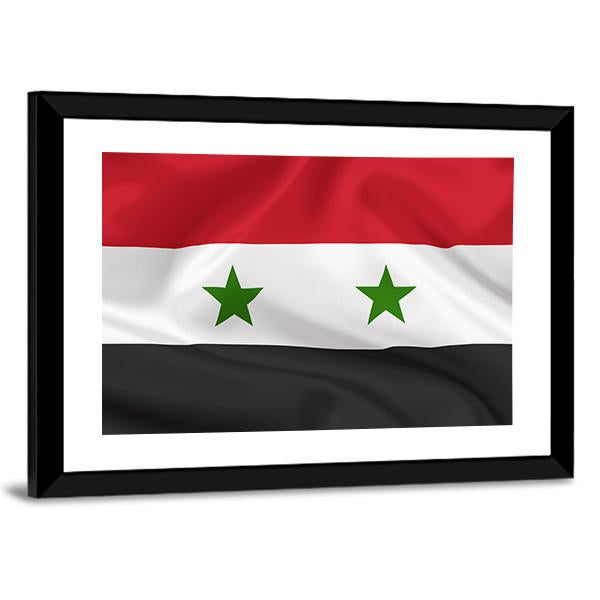 Syria Flag On Waving Silk Canvas Wall Art-3 Horizontal-Gallery Wrap-25" x 16"-Tiaracle