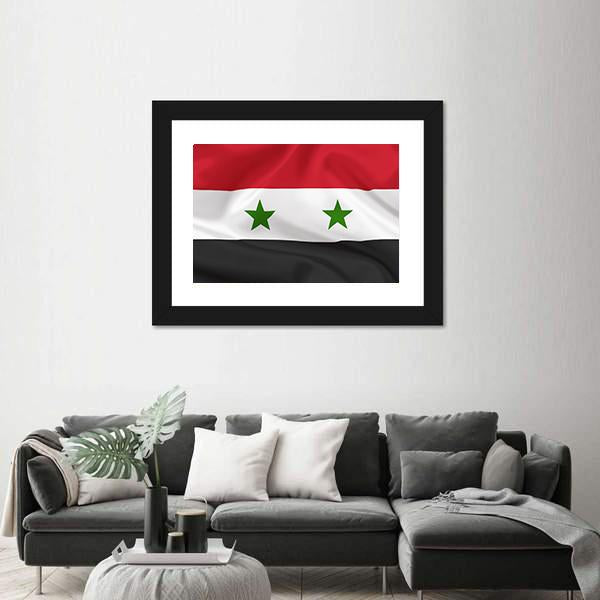 Syria Flag On Waving Silk Canvas Wall Art-3 Horizontal-Gallery Wrap-25" x 16"-Tiaracle
