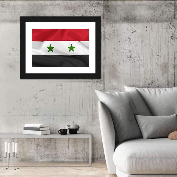 Syria Flag On Waving Silk Canvas Wall Art-3 Horizontal-Gallery Wrap-25" x 16"-Tiaracle