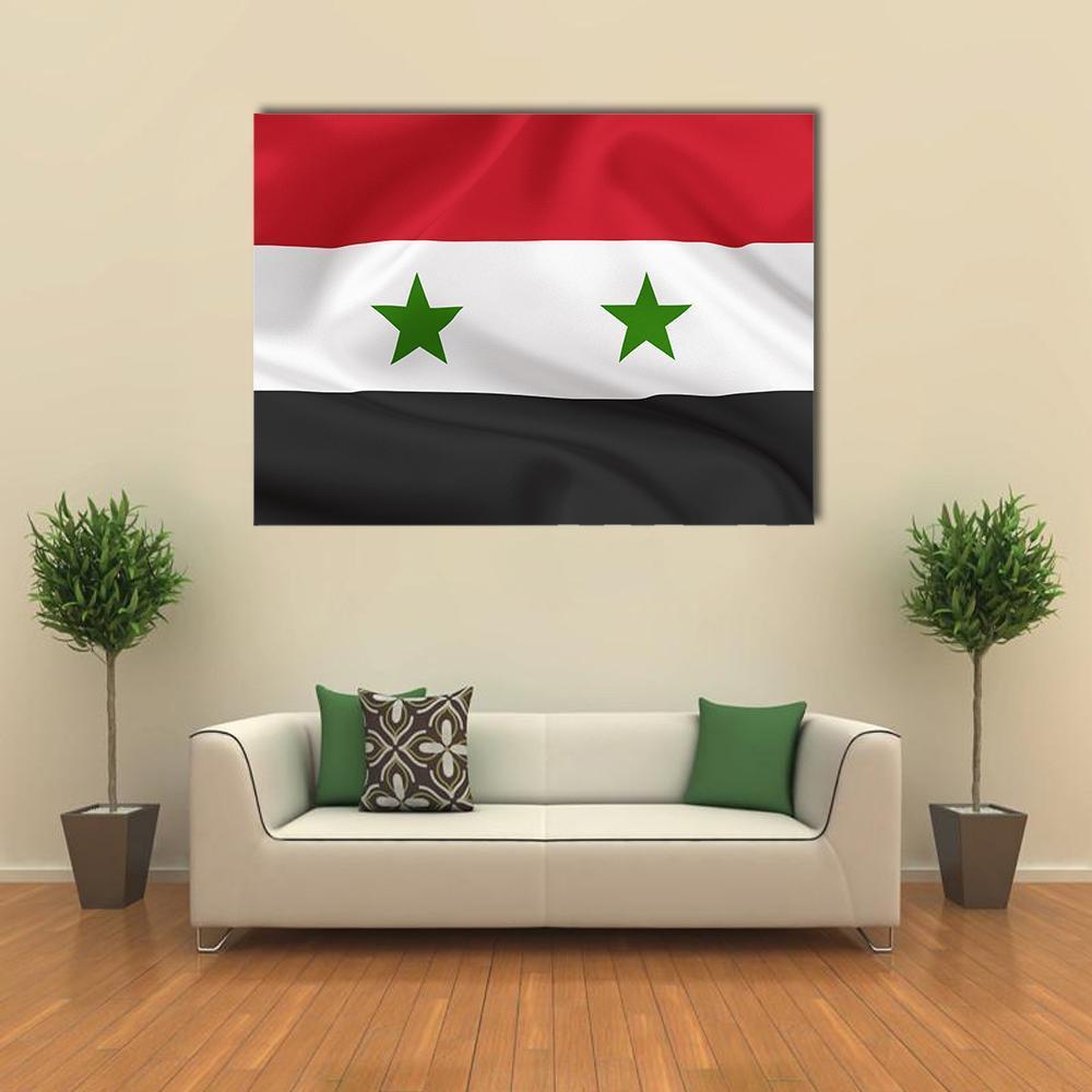 Syria Flag On Waving Silk Canvas Wall Art-1 Piece-Gallery Wrap-48" x 32"-Tiaracle