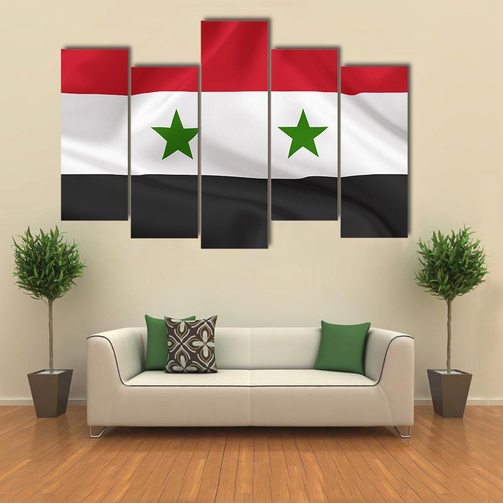 Syria Flag On Waving Silk Canvas Wall Art-5 Pop-Gallery Wrap-47" x 32"-Tiaracle