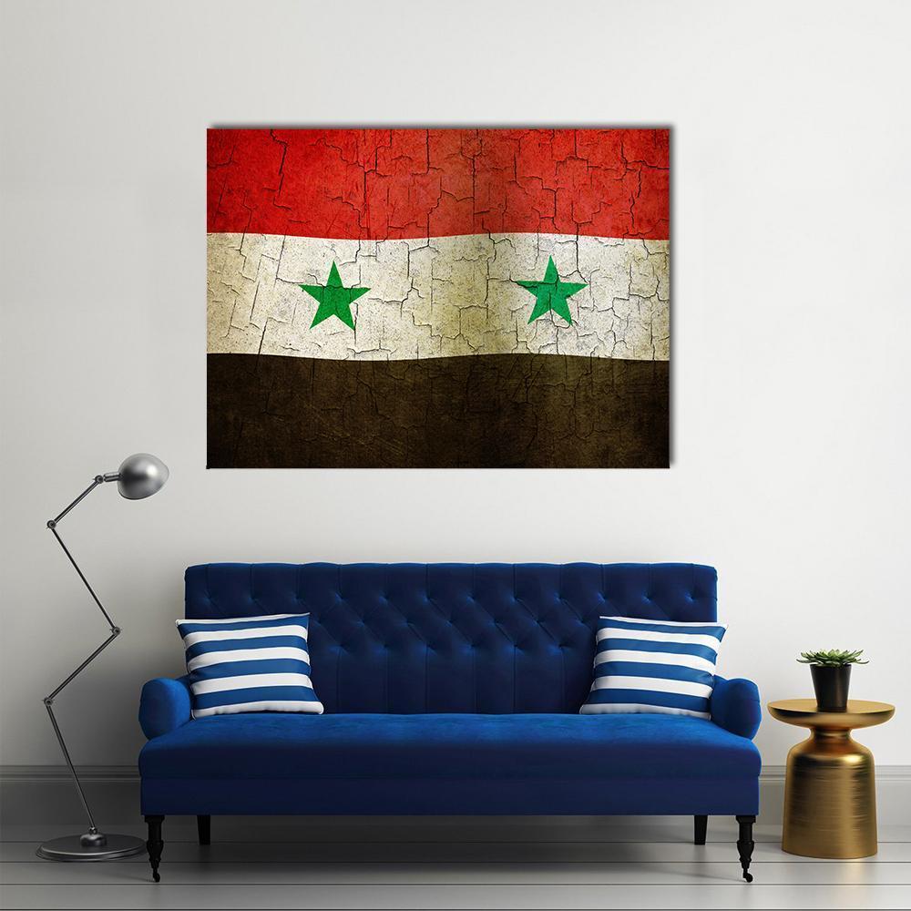 Syrian Flag On A Cracked Grunge Canvas Wall Art-1 Piece-Gallery Wrap-48" x 32"-Tiaracle