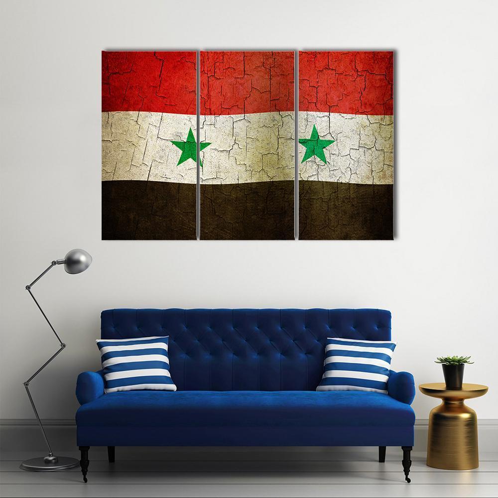 Syrian Flag On A Cracked Grunge Canvas Wall Art-3 Horizontal-Gallery Wrap-37" x 24"-Tiaracle