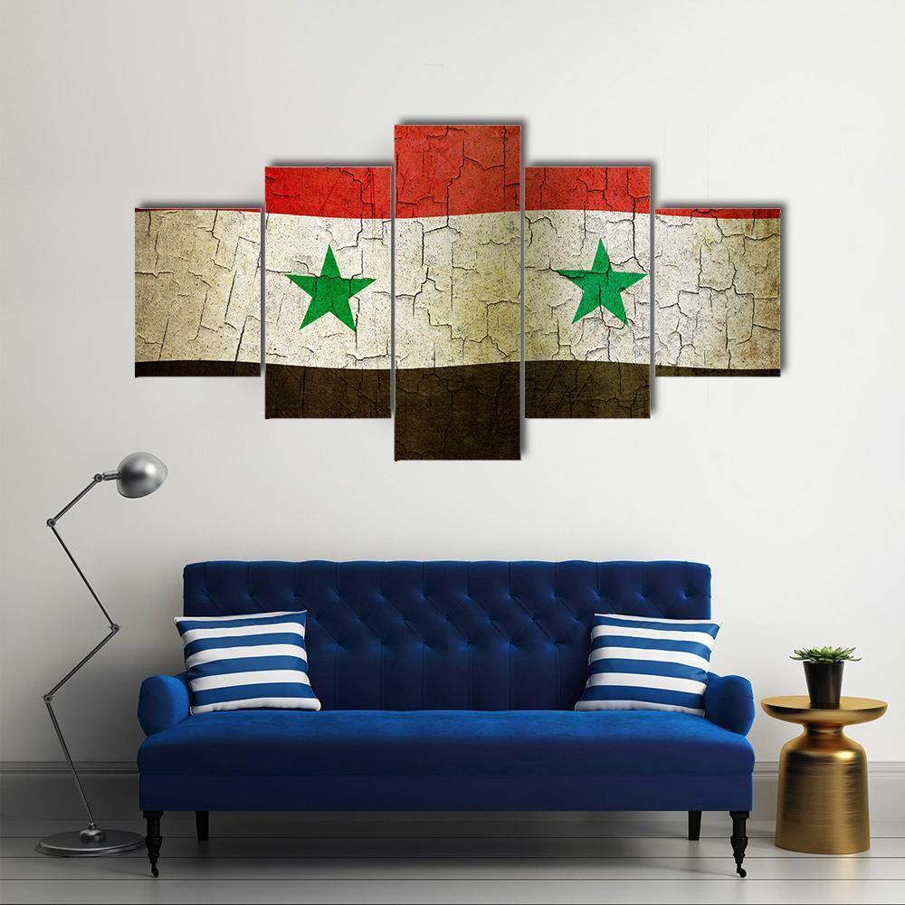Syrian Flag On A Cracked Grunge Canvas Wall Art-5 Star-Gallery Wrap-62" x 32"-Tiaracle