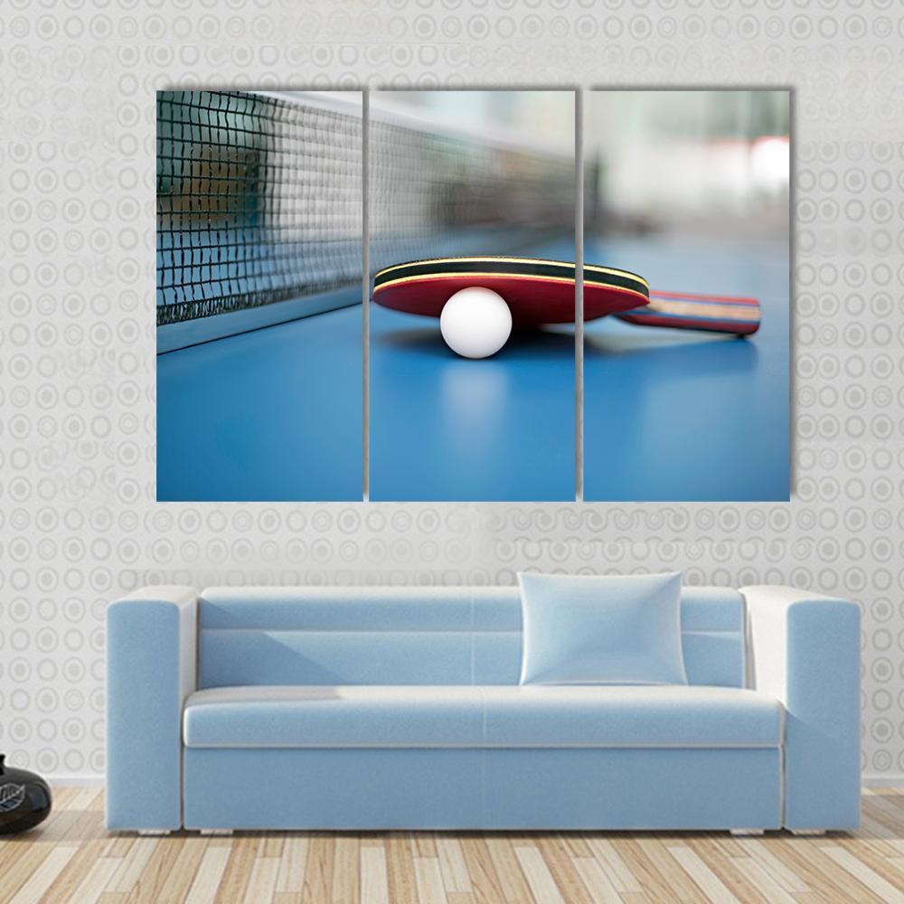 Table Tennis Ball & Bat Canvas Wall Art-3 Horizontal-Gallery Wrap-37" x 24"-Tiaracle