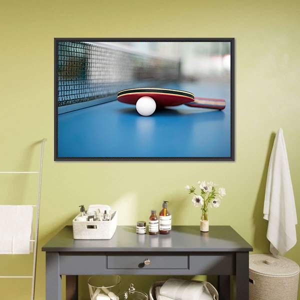 Table Tennis Ball & Bat Canvas Wall Art-1 Piece-Floating Frame-24" x 16"-Tiaracle