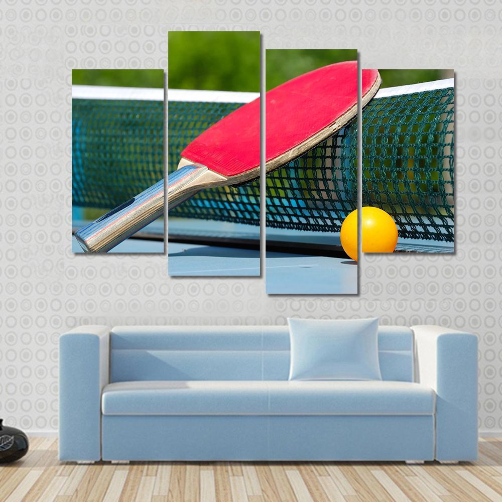 Table Tennis Racket And Ball On Net Canvas Wall Art-4 Pop-Gallery Wrap-50" x 32"-Tiaracle