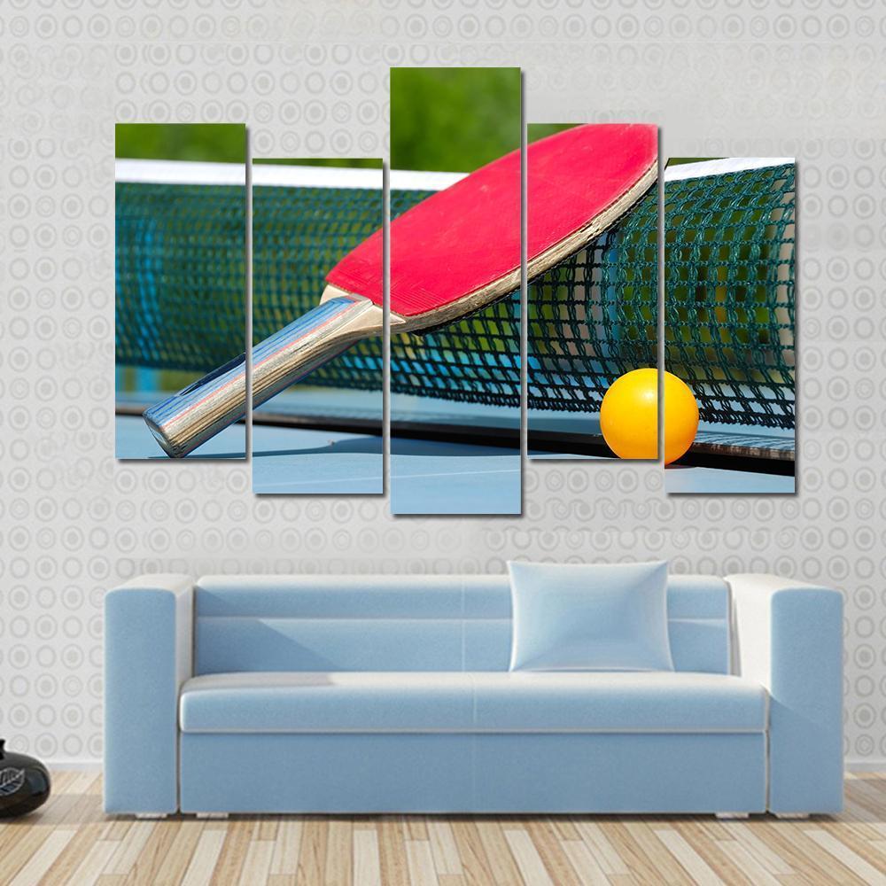 Table Tennis Racket And Ball On Net Canvas Wall Art-5 Pop-Gallery Wrap-47" x 32"-Tiaracle