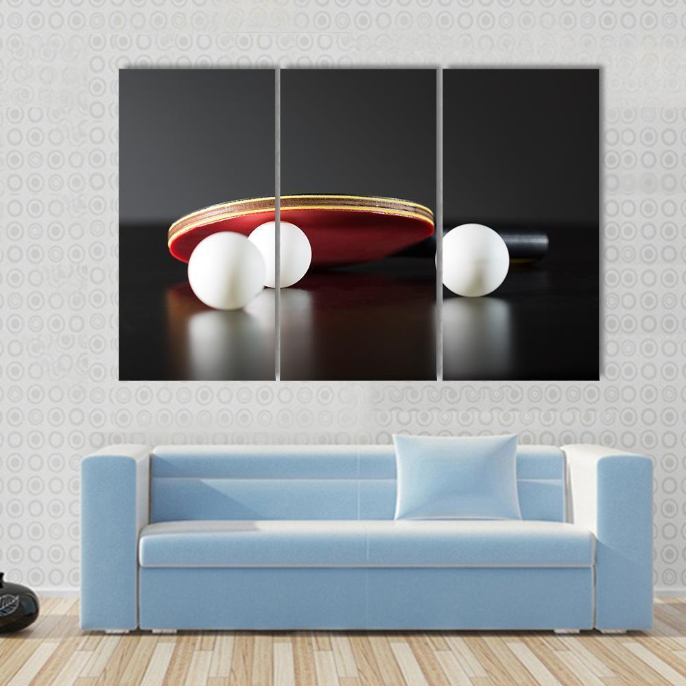 Table Tennis Racket And Balls On Dark Table Canvas Wall Art-3 Horizontal-Gallery Wrap-37" x 24"-Tiaracle