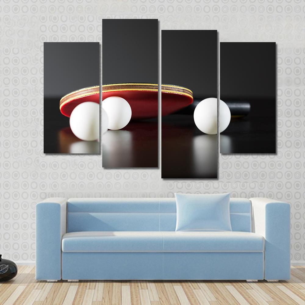 Table Tennis Racket And Balls On Dark Table Canvas Wall Art-4 Pop-Gallery Wrap-50" x 32"-Tiaracle