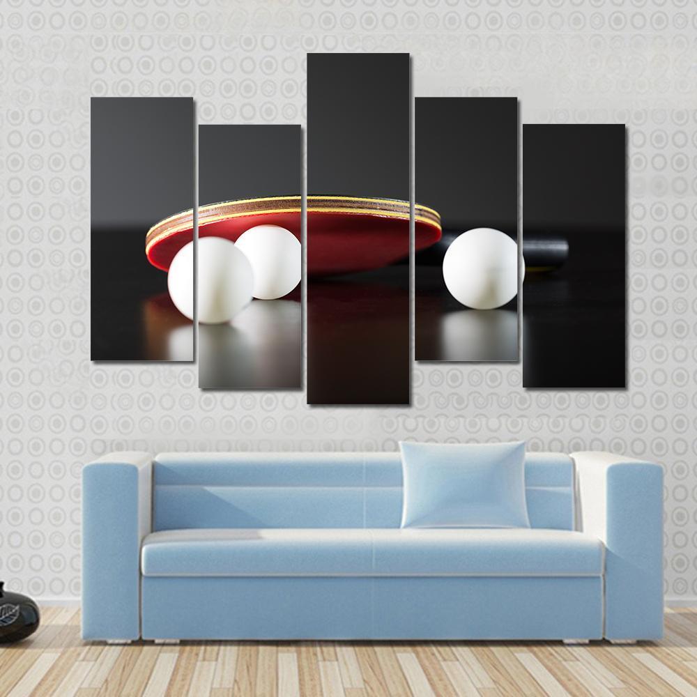 Table Tennis Racket And Balls On Dark Table Canvas Wall Art-5 Pop-Gallery Wrap-47" x 32"-Tiaracle