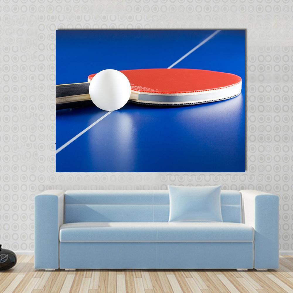 Table Tennis Racket & Ball Canvas Wall Art-1 Piece-Gallery Wrap-48" x 32"-Tiaracle