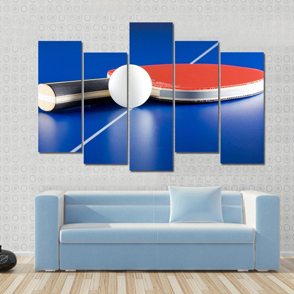 Table Tennis Racket & Ball Canvas Wall Art-5 Pop-Gallery Wrap-47" x 32"-Tiaracle