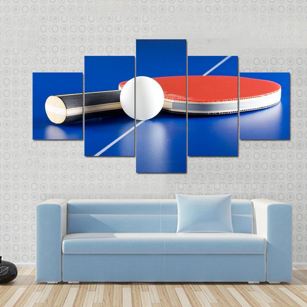 Table Tennis Racket & Ball Canvas Wall Art-5 Star-Gallery Wrap-62" x 32"-Tiaracle