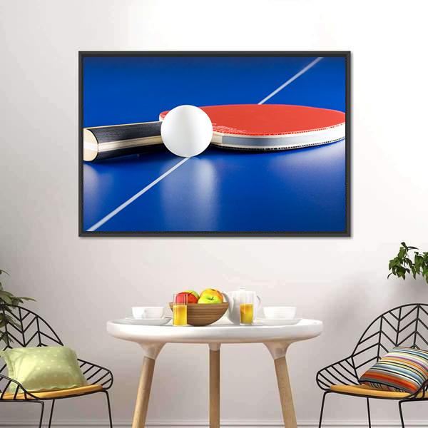 Table Tennis Racket & Ball Canvas Wall Art-1 Piece-Floating Frame-24" x 16"-Tiaracle