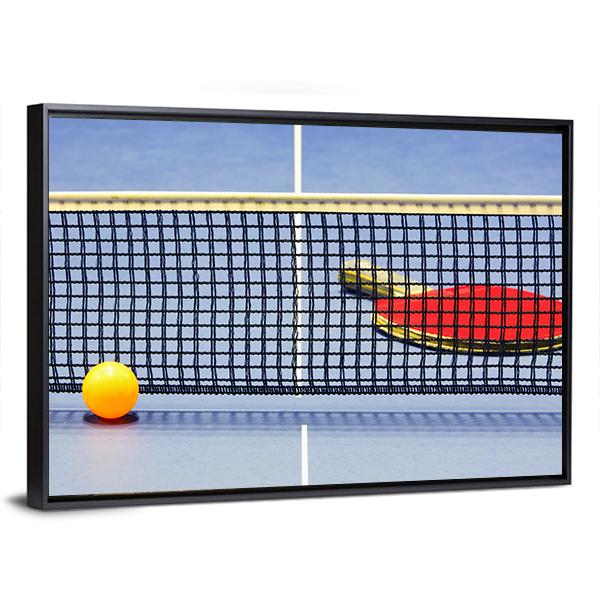 Table Tennis Racket Ball Table With Net Canvas Wall Art-3 Horizontal-Gallery Wrap-25" x 16"-Tiaracle