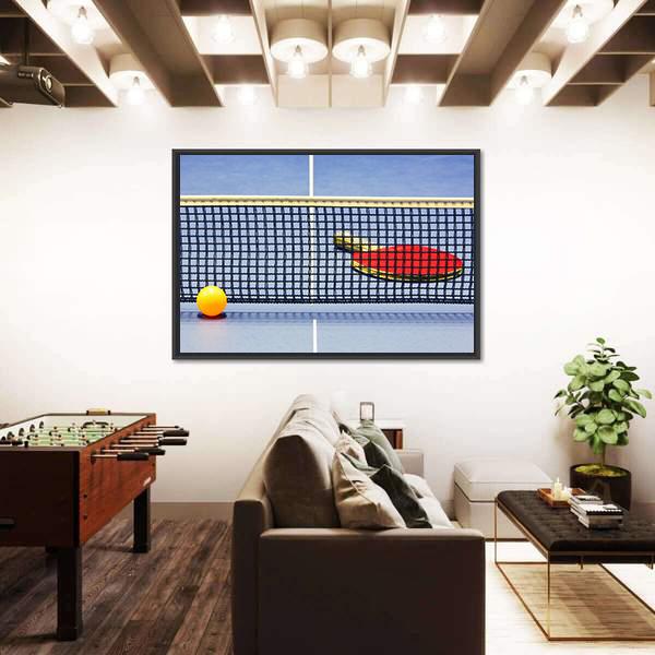 Table Tennis Racket Ball Table With Net Canvas Wall Art-3 Horizontal-Gallery Wrap-25" x 16"-Tiaracle