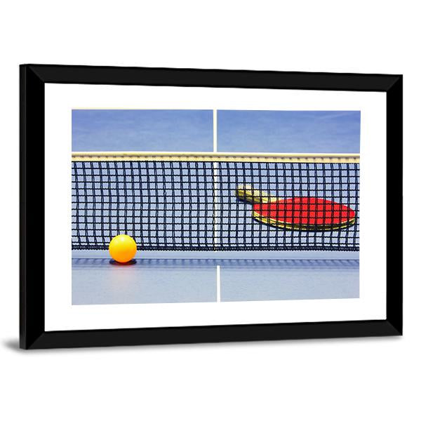 Table Tennis Racket Ball Table With Net Canvas Wall Art-3 Horizontal-Gallery Wrap-25" x 16"-Tiaracle