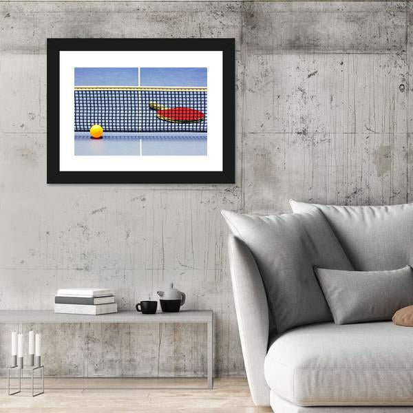 Table Tennis Racket Ball Table With Net Canvas Wall Art-3 Horizontal-Gallery Wrap-25" x 16"-Tiaracle