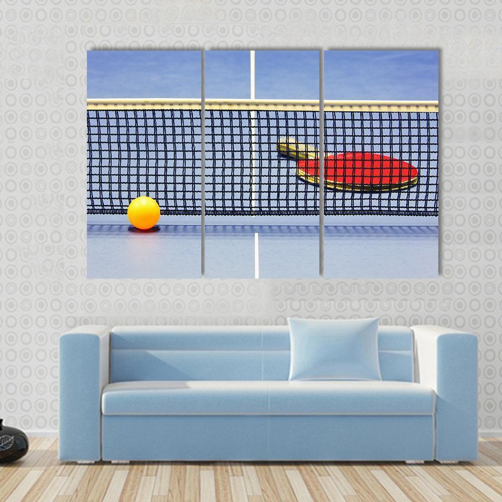 Table Tennis Racket Ball Table With Net Canvas Wall Art-3 Horizontal-Gallery Wrap-37" x 24"-Tiaracle