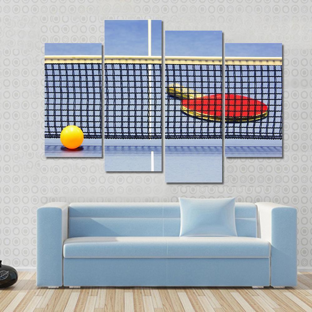 Table Tennis Racket Ball Table With Net Canvas Wall Art-4 Pop-Gallery Wrap-50" x 32"-Tiaracle