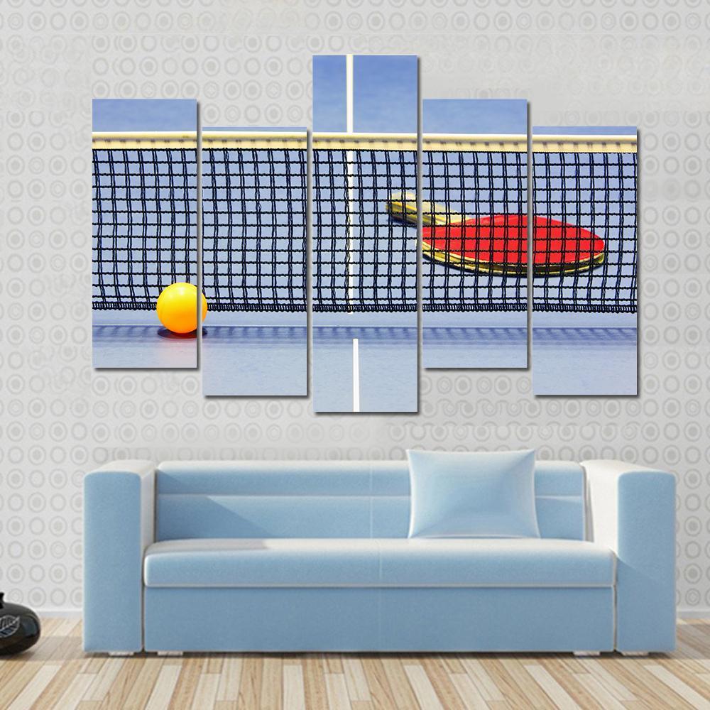 Table Tennis Racket Ball Table With Net Canvas Wall Art-5 Pop-Gallery Wrap-47" x 32"-Tiaracle